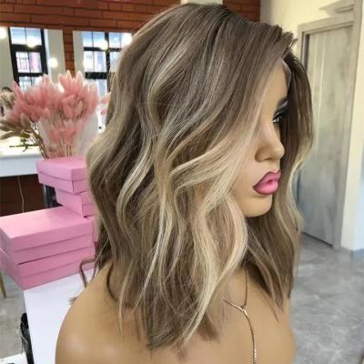 China Swiss Lace Front Wigs Ombre Body Wave Quality Hair Wigs Ash Blonde Wave Short Bob European Raw Double Ended Wig Hair for sale