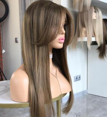 China Jewish Straight Wig With Ash Brown Color Kosher Raw Real Hair Full Silk Scalp European Base Lace Silk Top Wigs With Bang for sale