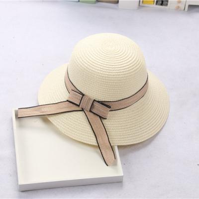 China Picture Lady Vintage Style Straw Hat With Bow Tie Ladies Summer Straw Hat for sale