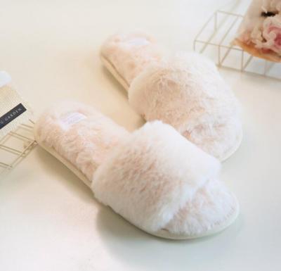 China Winterhome Flat Luxury Indoor Slippers Plush House Slipper Ladies Plush Open Toe House Slippers for sale