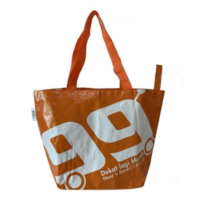 China Handled Custom Recyclable Reusable Grocery Bag PP Woven Shopping Bag Laminated PP Woven Bag with Logo Printed for sale