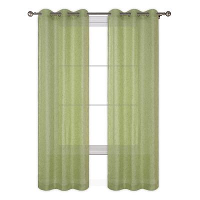 China Fire Retardant Texture Sheer Linen Curtain For Living Room Interesting Green Tulle Grommet for sale