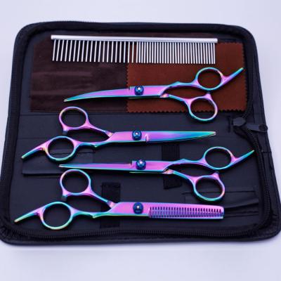 China Viable 6 Inch Color Coated Pet Curved Grooming Scissors Set Professional Dog Hair Thinning Cutting Shears Tool Kit For Cats for sale