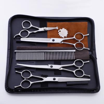 China Viable 7 Inch Pet Grooming Curved Scissors Set Stainless Steel Professional Dog Hair Thinning Cutting Shears Kit For Cats Clean Tool for sale