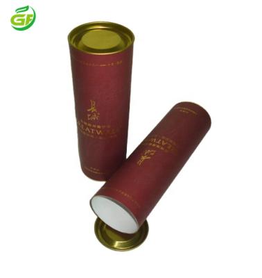 China Recyclable Popular Custom Design Paper Box Hot Stamping Printing Red Round Shape Box Tin Metal Lid Paper Paper Tube For Red Wine Packaging for sale