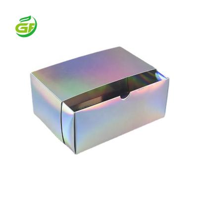 China Recycled Materials Custom Printed Gift Box Holographic Rigid Paperboard Cosmetic Packaging Drawer Iridescent Paper Boxes for sale