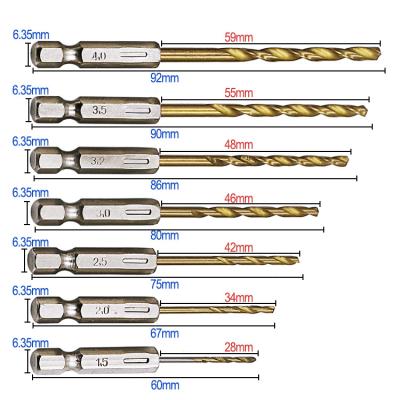 China 2021 Titanium Coated Metal High Quality Drill Bit High Speed ​​Steel Drill Bit Set Hex Shank 1.5-6.5mm Twist Drill Bit for sale