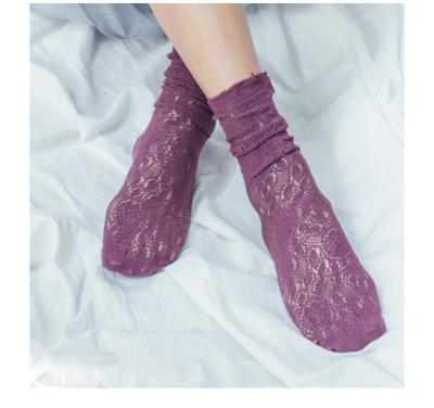 China Japanese spring and summer XZ 2020 antibacterial lace up color pile women's hollow-out elastic socks wholesale for sale