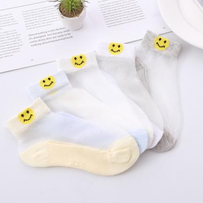 China XZ Antibacterial Summer Ice Stocking Super Thin Crystal Baby Socks 3-5.9-12 Years Smile Face Style Socks for sale