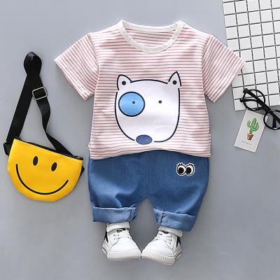 China Eco-friendly cotton summer boys clothing set fish t-shirt tops+overalls pants outfits 2pcs kids babies costumes kids sports set for sale