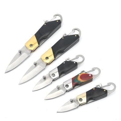 China Factory direct mini screw release copper head with black handle knife with buckle self-defense hanging portable hunting knife for sale