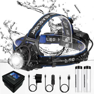 China Outdoor Camping LED Headlight Fishing Headlight 3 Different Modes Zoomable Waterproof Super Bright Camping Light Powered By 2x 18650 Batteries for sale