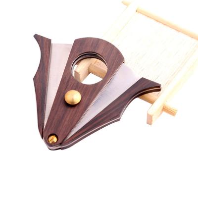 China High Quality Custom Logo Cigar Cutter Stainless Steel Ebony Wood Cigar Cutter Accessory Gift 75*60*5mm for sale