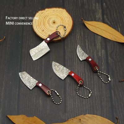 China Mini Non-variable Fixed Blade With Key Chain Damascus Pattern Small Kitchen Knife For Pocket EDC Outdoor Unboxing Knife for sale