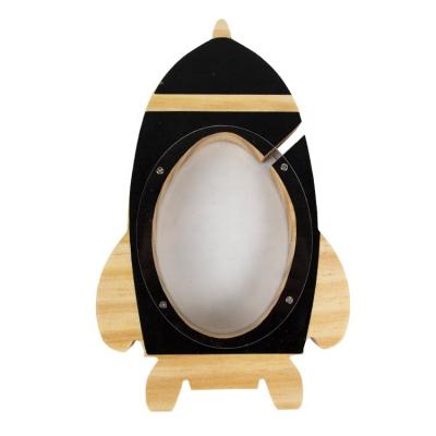 China New Wholesale Rocket Shape Home Decor Wooden Coin Saving Box Saving Wooden Jar for sale