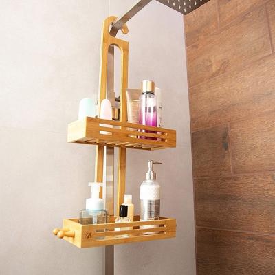 China Wholesale Floating Wooden Bathroom Self-Draining Wall Mount Bamboo New Pendant Ledge Storage Shelf Organizer for sale