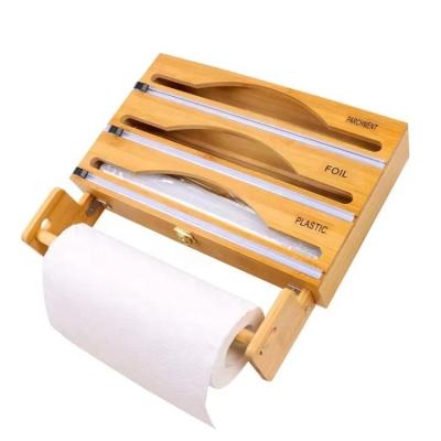 China Kitchen Food Foil Plastic Wrap Dispenser Parchment Paper Napkin Napkin Holders Storage Box Wither Cutter Bamboo Organizer for sale