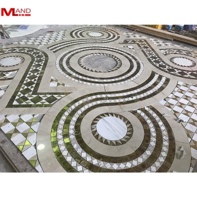 China modern premium calacatta gold tile mix metal mosaic marble stone medallion for floor tiles for sale