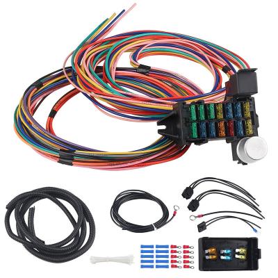 China Universal 14 Circuit Wiring Harness Kit Street Rod Wire Harness 14 Fuse 28*21.3*12cm/11*8.4*4.7in for sale