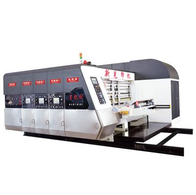 China industrial feeding corrugated package leading edge flexo printer adhesive box linkage line/corrugated carton box printing creasing fold gluing machine for sale