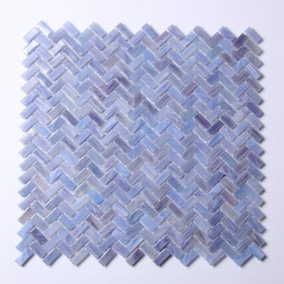 China Blue Beige Herringbone Kitchen and Bathroom Wall Background Hot-melt CLASSIC Glass Mosaic Wholesales Brown Building Tiles for sale