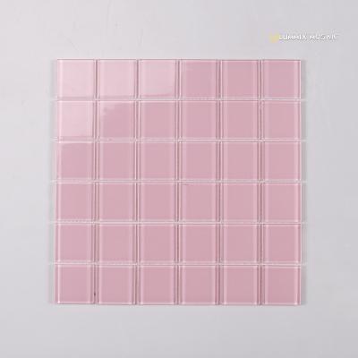 China CLASSIC factory price 48 * 48 mm pink glass mosaic cut glass tiles for bathrooms and coffee table shops swimming pools for sale