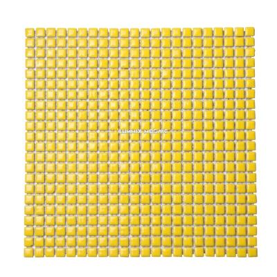 China Wholesales CLASSIC solid yellow green monochrome ceramic mosaic with small grains background wall tile and candy mosaic for sale