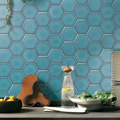 China Chinese Style Wholesales Large Ceramic Hexagon Mosaic Wall Tiles Kitchen Blue-Green Black And White Mosaic for sale