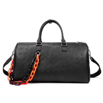 China New Design Outdoor Fashion Black Logo Printed Large Ladies Leather Custom Duffle Travel Bag Storage Travel Bag for sale