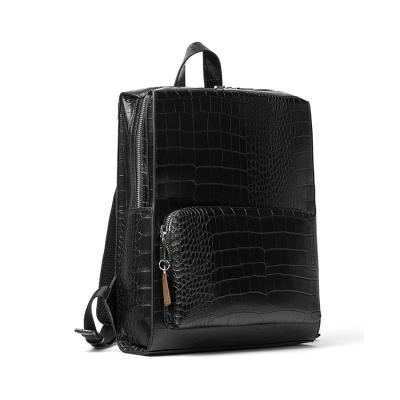 China Custom Black Leather Laptop Waterproof Outdoor Crocodile PU Backpack Bag Travel School Bags for sale