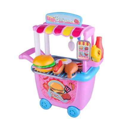 China Cultivate Children's Interest Cultivate Interest Pretend Play Plastic Baby Portable Kitchen Hand-pushed Western Food Cart Toy for sale