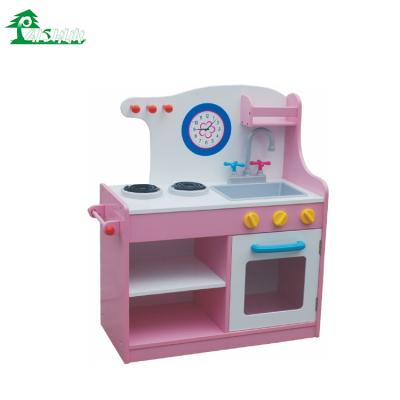 China Eco-friendly Modern Cheap Pink Pretend Wooden Children Play Toy Kitchen For Children for sale