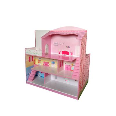 China Safety Kits Dollhouse Girls Pink DIY Play Furniture Miniature Wooden Doll's Room for sale