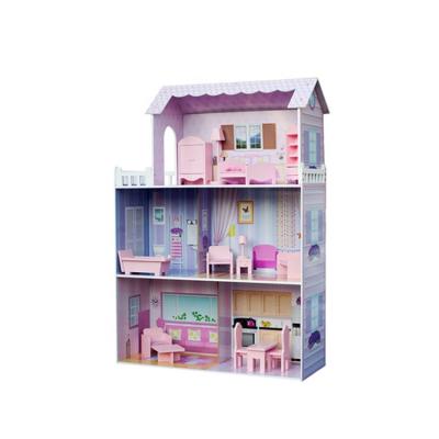 China Eco-friendly Child 3D Wooden Furniture Toys Pretend Play Girls Baby Kids Doll House for sale