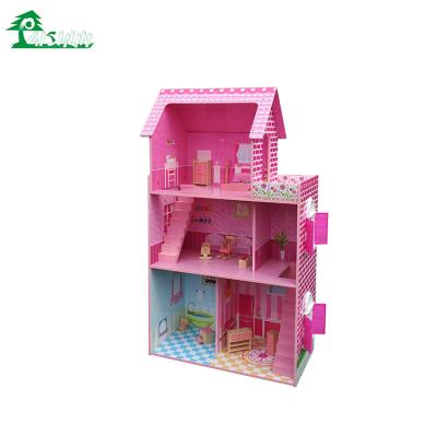 China Eco-friendly Wholesale Children's Wooden Girls DIY Toy Furniture Doll House For for sale