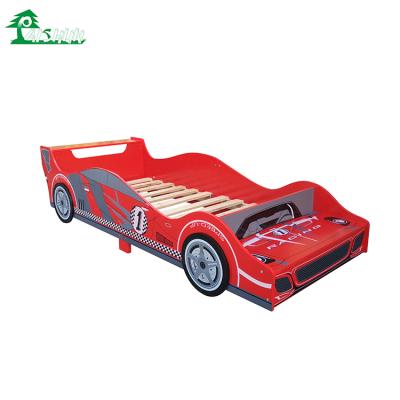 China Eco-Friendly Modern Red Solid Wooden Baby Room Kids Bed Race Car Shape Kids Bed for sale