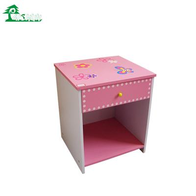 China Modern Pink Wooden Kids Bedside Table Eco-friendly PAISHUN Good Price for sale