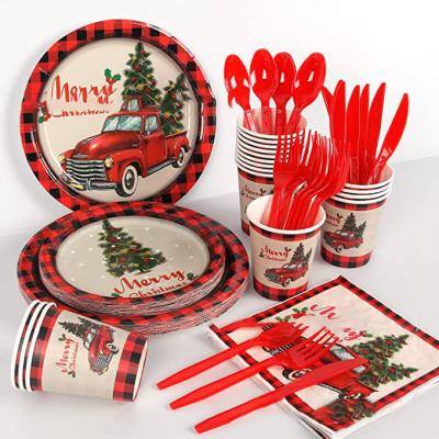 China Merry Christmas Party Decorations Table Decoration Tableware Disposable Set Banner Eco-Friendly Party Decorations Supplies for sale