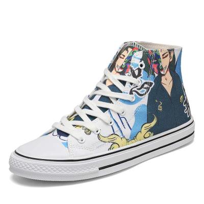 China 2022 fashion trend custom model high top men's paintings white casual canvas shoes women's pattern the latest on sale for sale