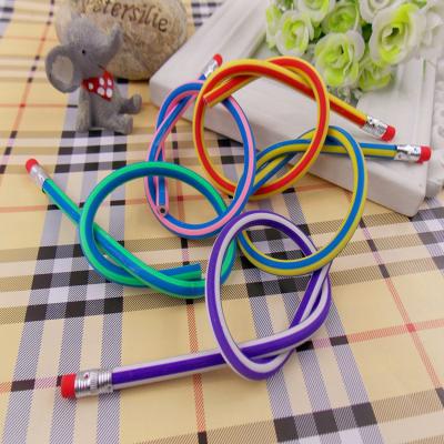 China Cute Strong Hardness Stationery Color Magic Curved Soft Pencils Flexible Unbroken Standard Pencil With Eraser Student School Office Use for sale