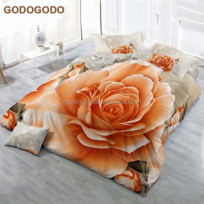 China Disposable Luxury 8 Pcs Wedding Red Rose Flower 3D Microfiber Bedding Wholesale Custom Printed Bedding Set for sale