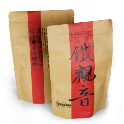 China Custom print stand up top zipper kraft tea paper packaging bag with window for sale