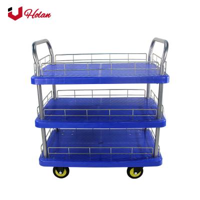 China Uholan BS-300 Luxury Silent Barrier Pulling Truck , Plastic Mesh Frame Flat Handcart for sale