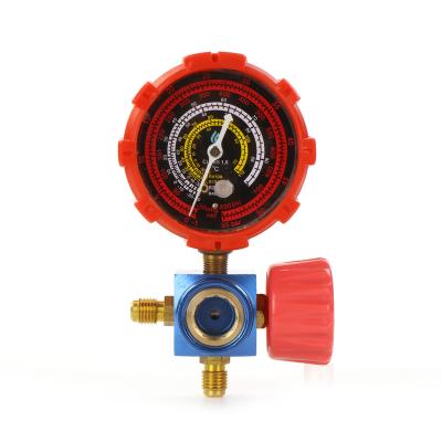 China Refrigeration Single Valve Manifold Gauge With 1/4 Threads SAE Air Conditioner Fill Gauge For R410A - for sale