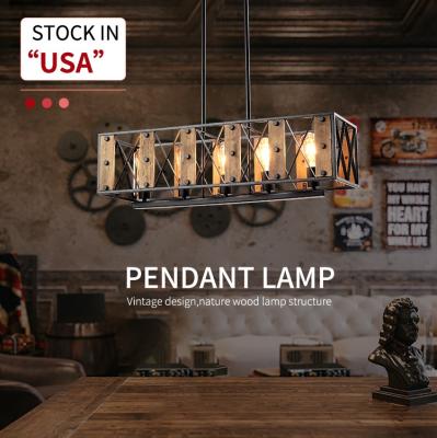 China Beautiful Stock in New Design USA Vintage Iron E26 Modern Nordic Wooden Pendant Light Hotel Living Room Interior Decoration for sale