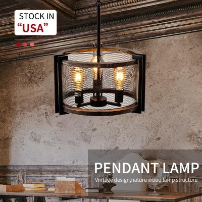 China Lovely Stock in Restaurant Pendant Decoration Kitchen USA Vintage Design Iron LampIndoor Nordic Wooden Chandelier Light for sale