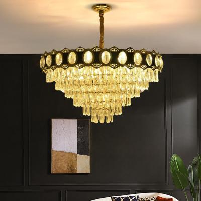 China Beautiful New Simple Design Alloy Crystal Villa Hotel Indoor Modern Pendant Light Chandelier for sale