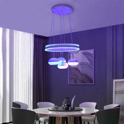 China Beautiful Modern Design Customized Large Glass Restaurant Pendant Light Double Color LED Chandelier for sale