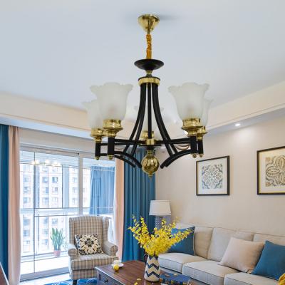 China Modern Industrial Vintage Post Iron Glass Chandelier Chinese Style Beautiful Pendant Lamp for sale