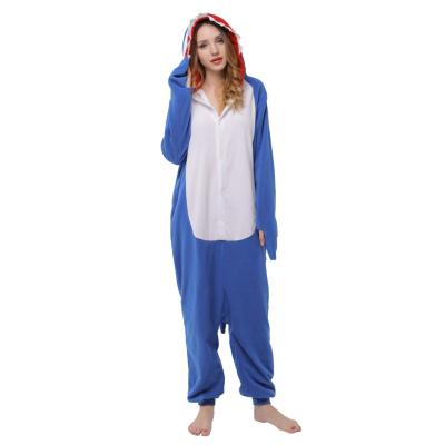 China Adult Big Animal Cosplay Costume QUICK DRY Blue Shark One Piece Pajamas Home Wear One Piece Pajamas Suit for sale